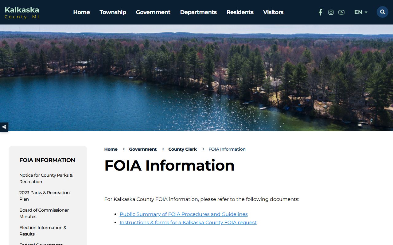 Kalkaska County FOIA page for county clerk records requests