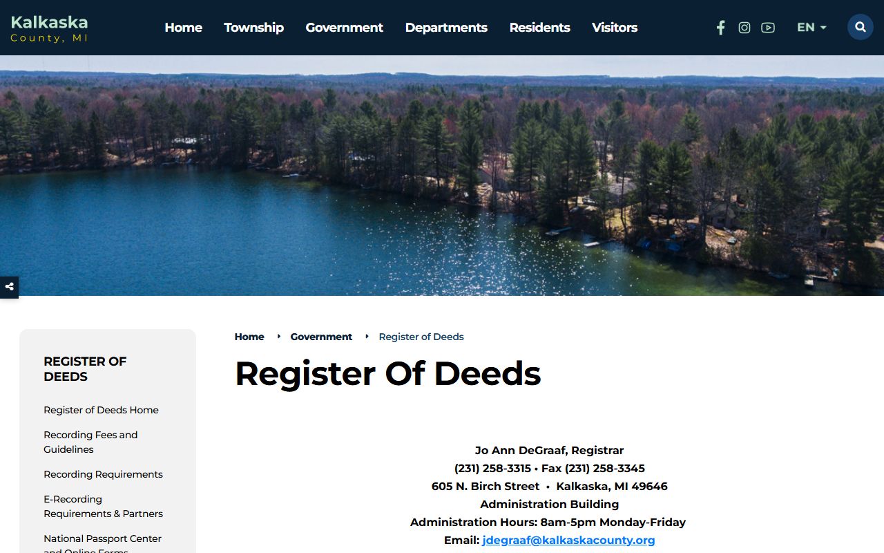 Kalkaska County register of deeds page separate from the clerk of court