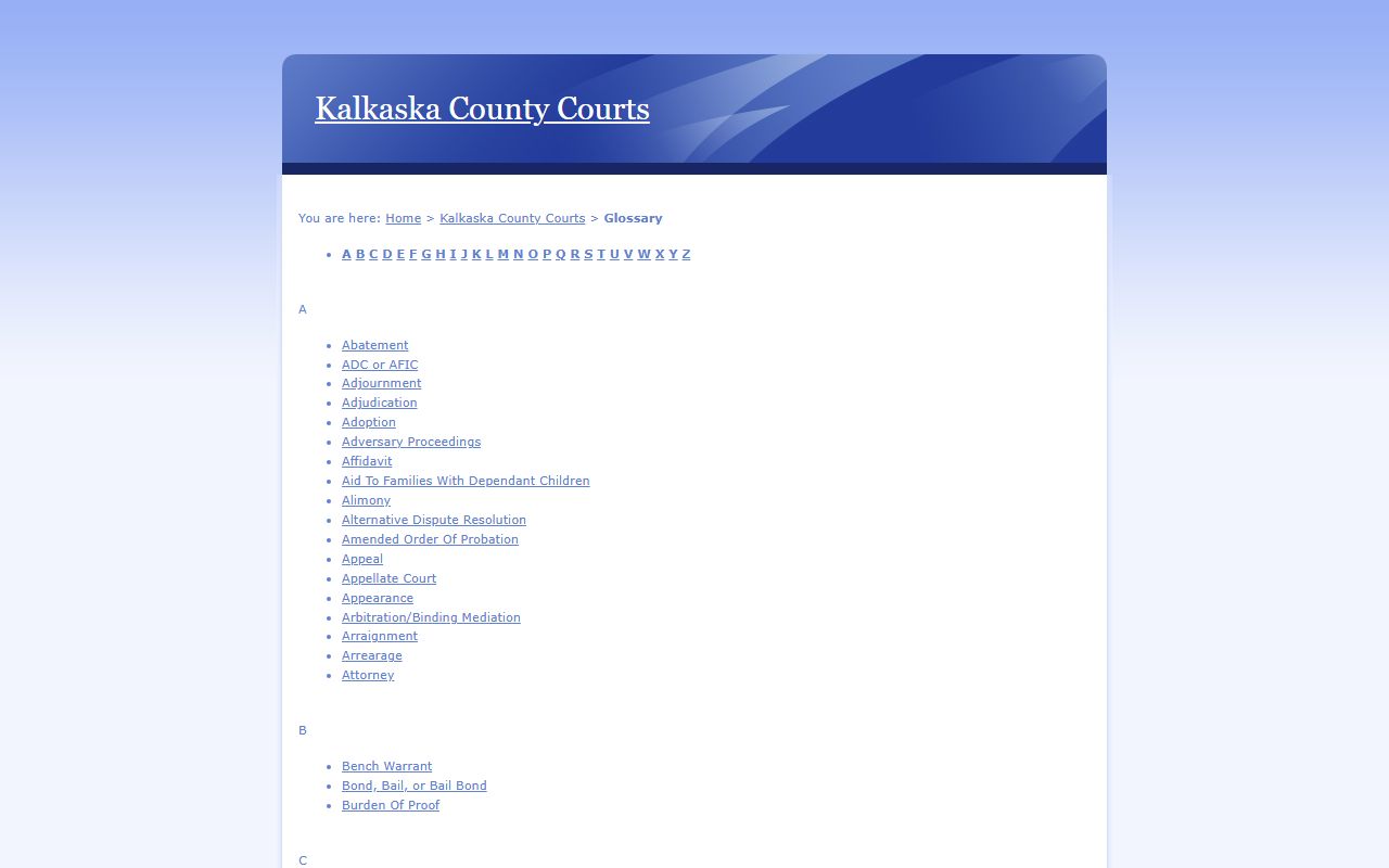 Kalkaska County court glossary explaining docket and case terms