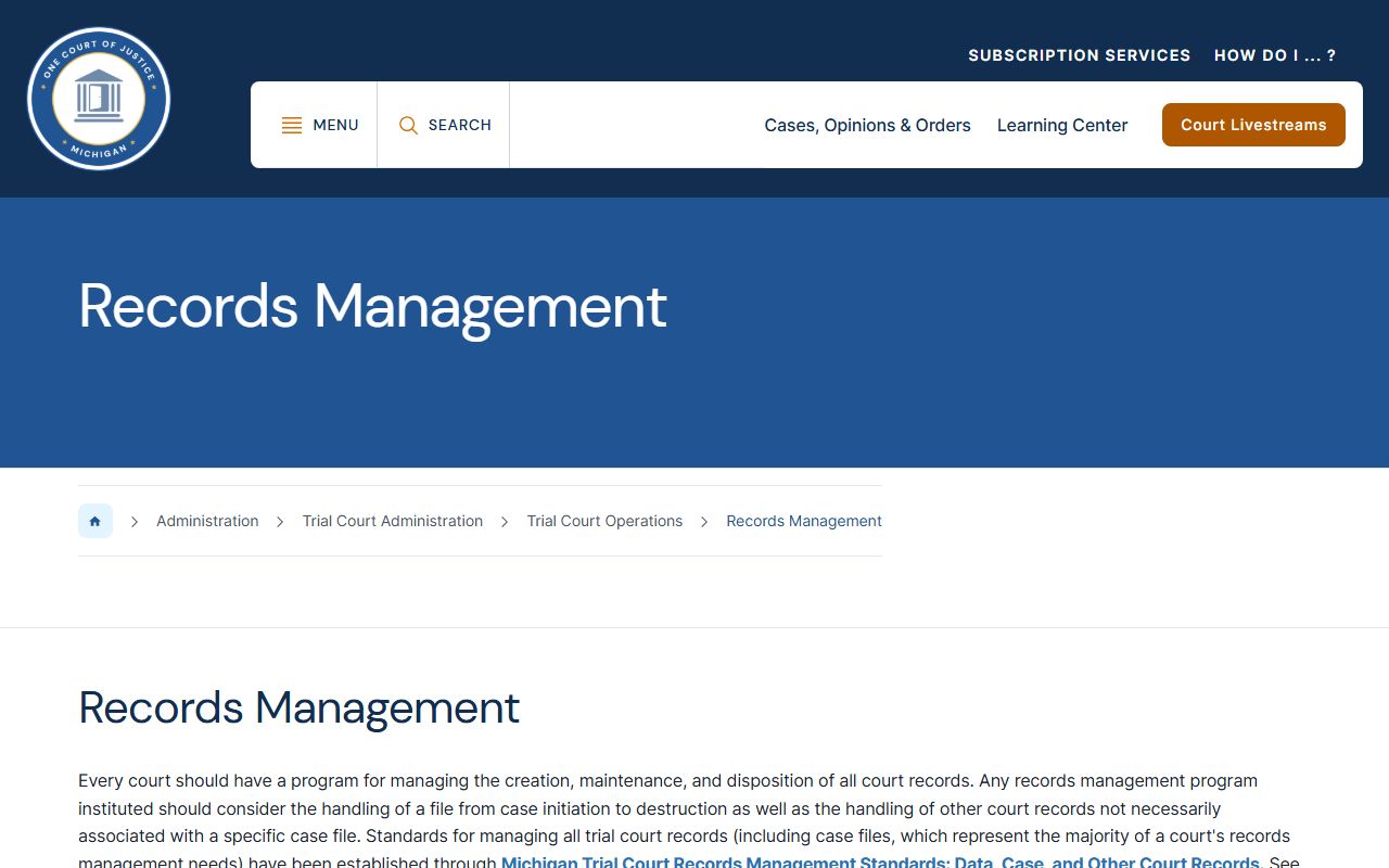 Kalkaska County court records access rules on the Michigan records-management page