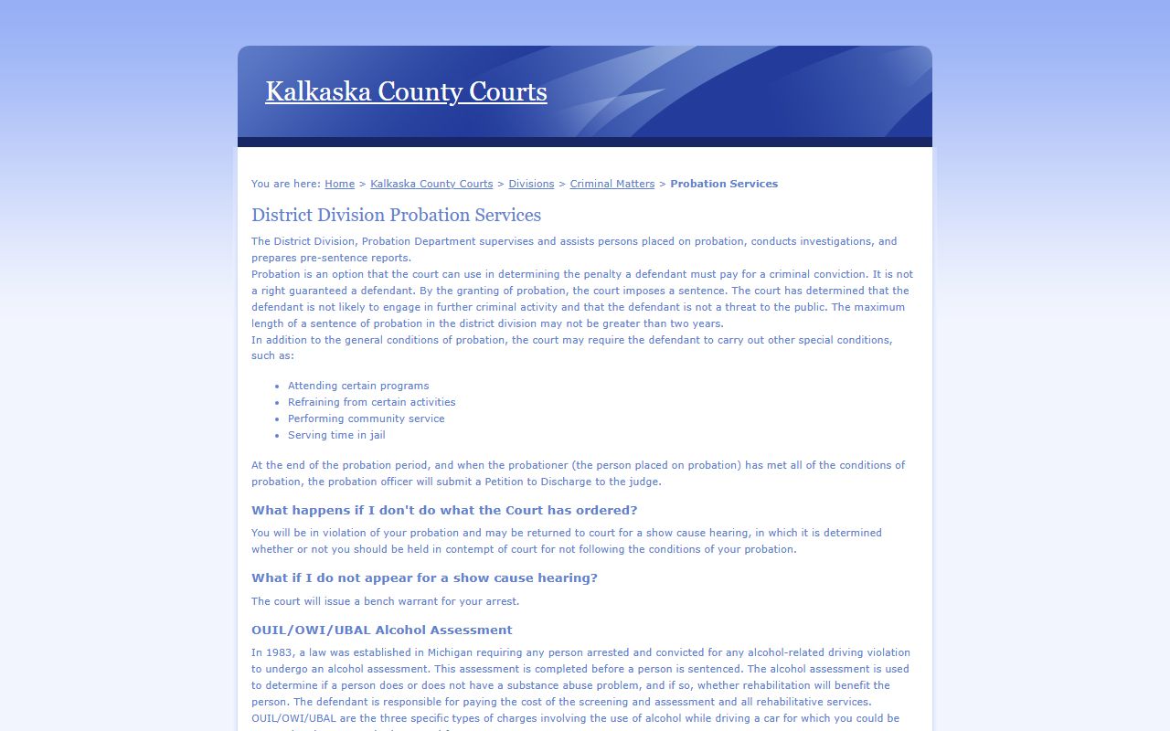 Kalkaska County criminal court records misdemeanor probation and program notes