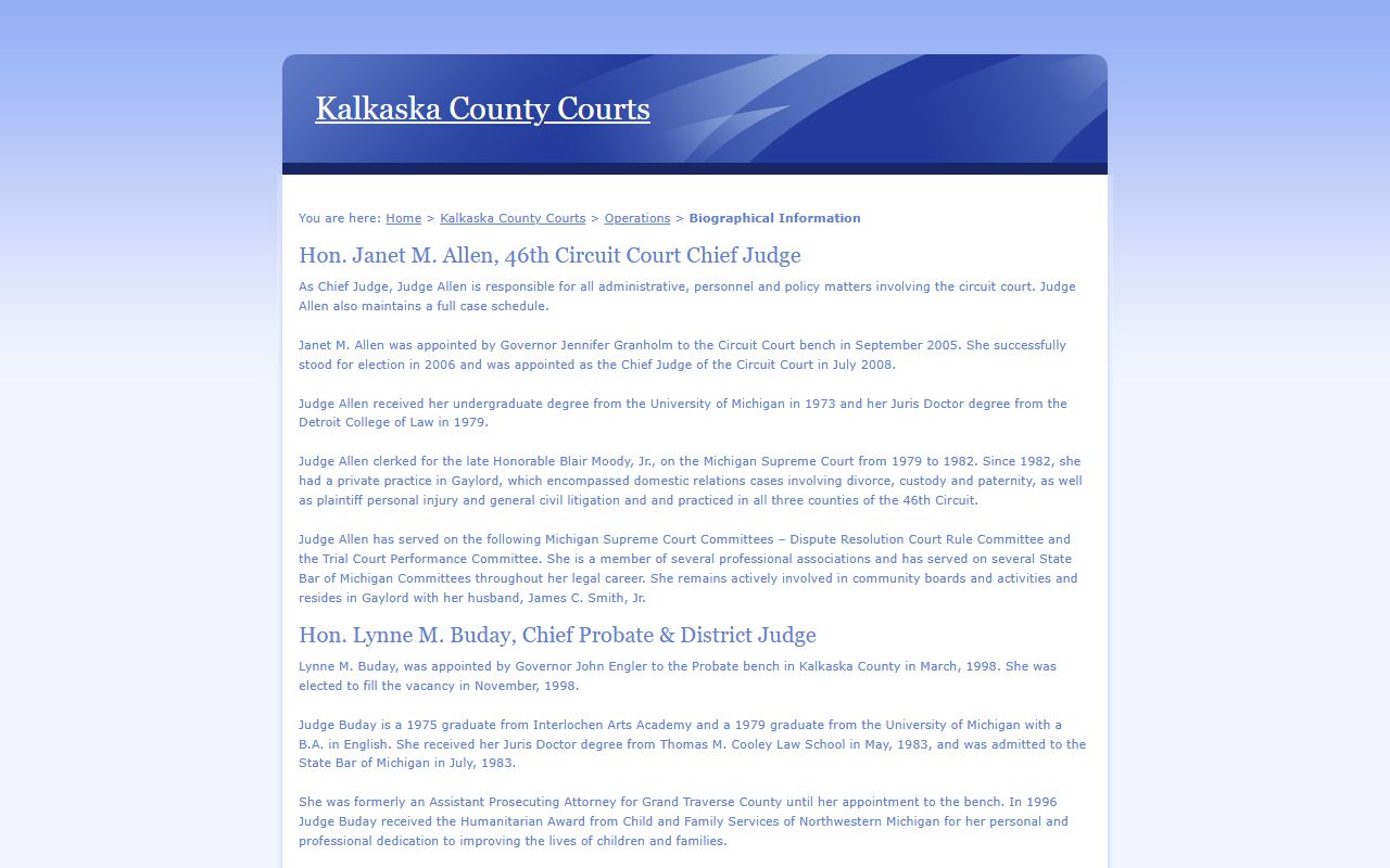 Kalkaska County circuit court judge biography and bench information