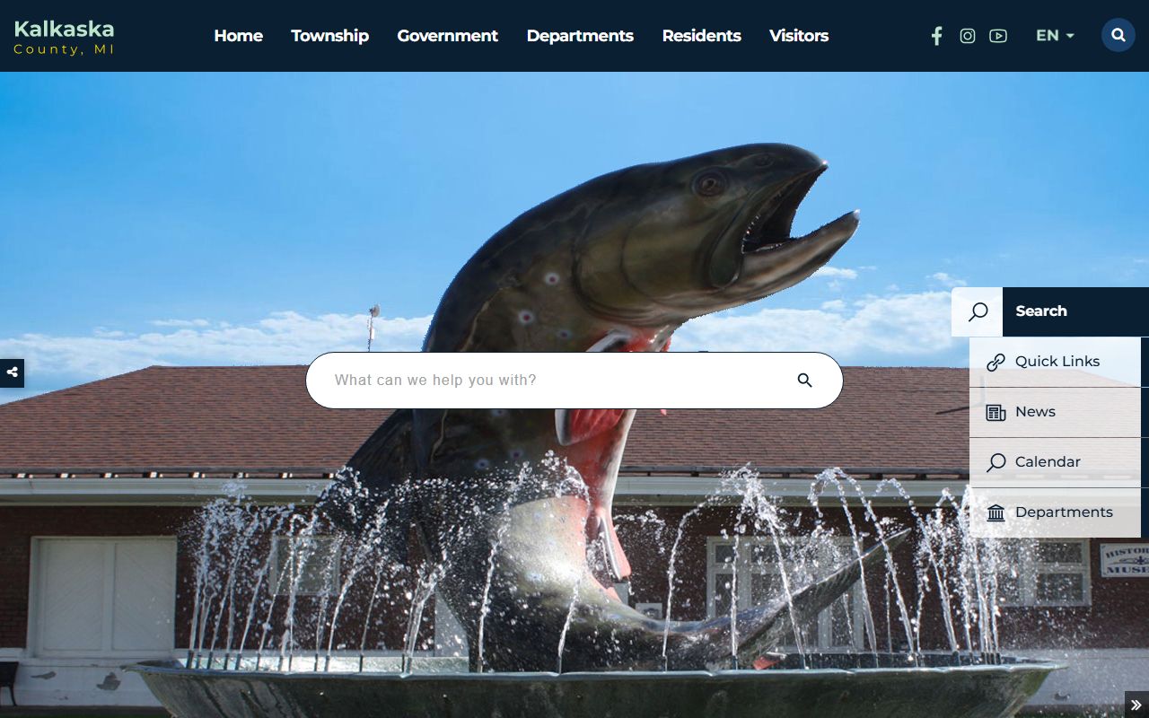 Kalkaska County homepage with navigation to court records and county offices