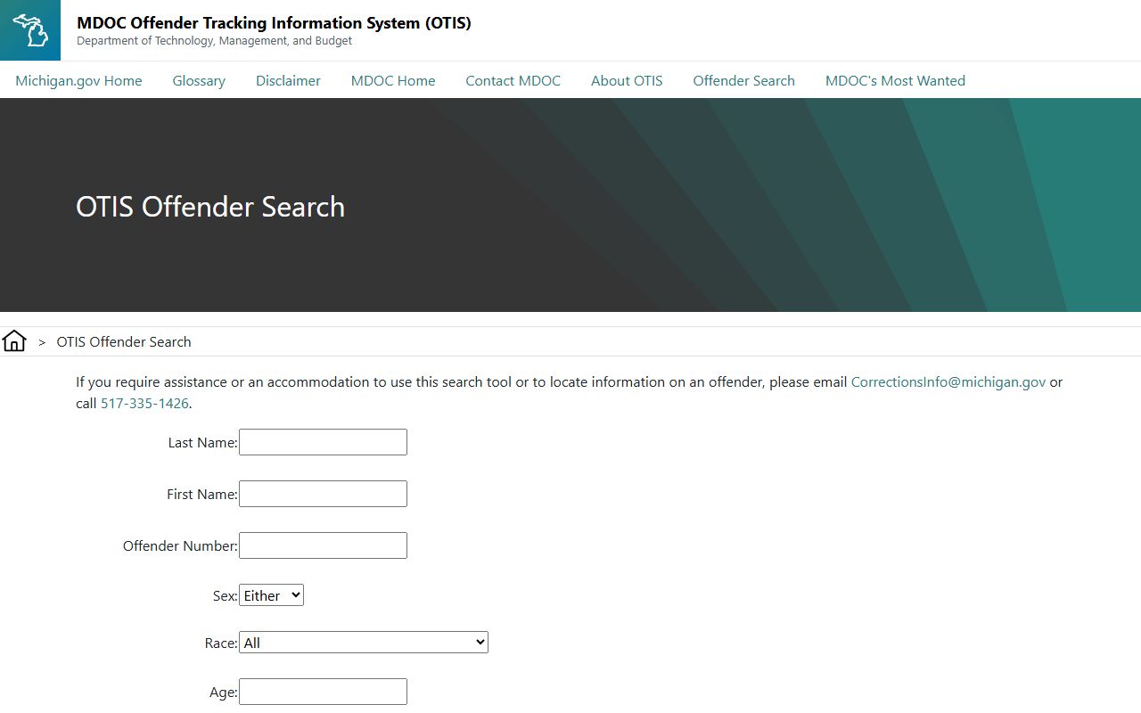 Kalkaska County inmate search OTIS offender form