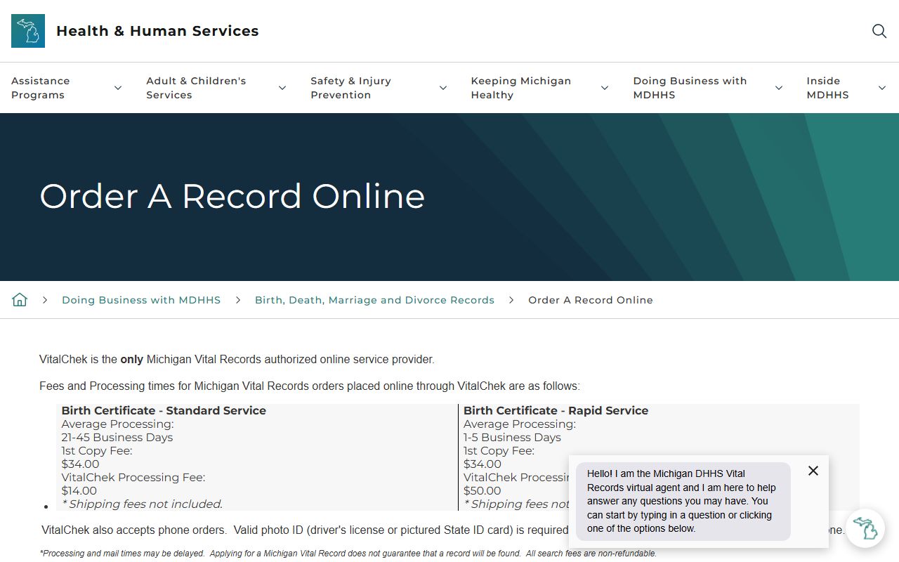 Kalkaska County marriage and divorce records online order through VitalChek on the Michigan vital record order page