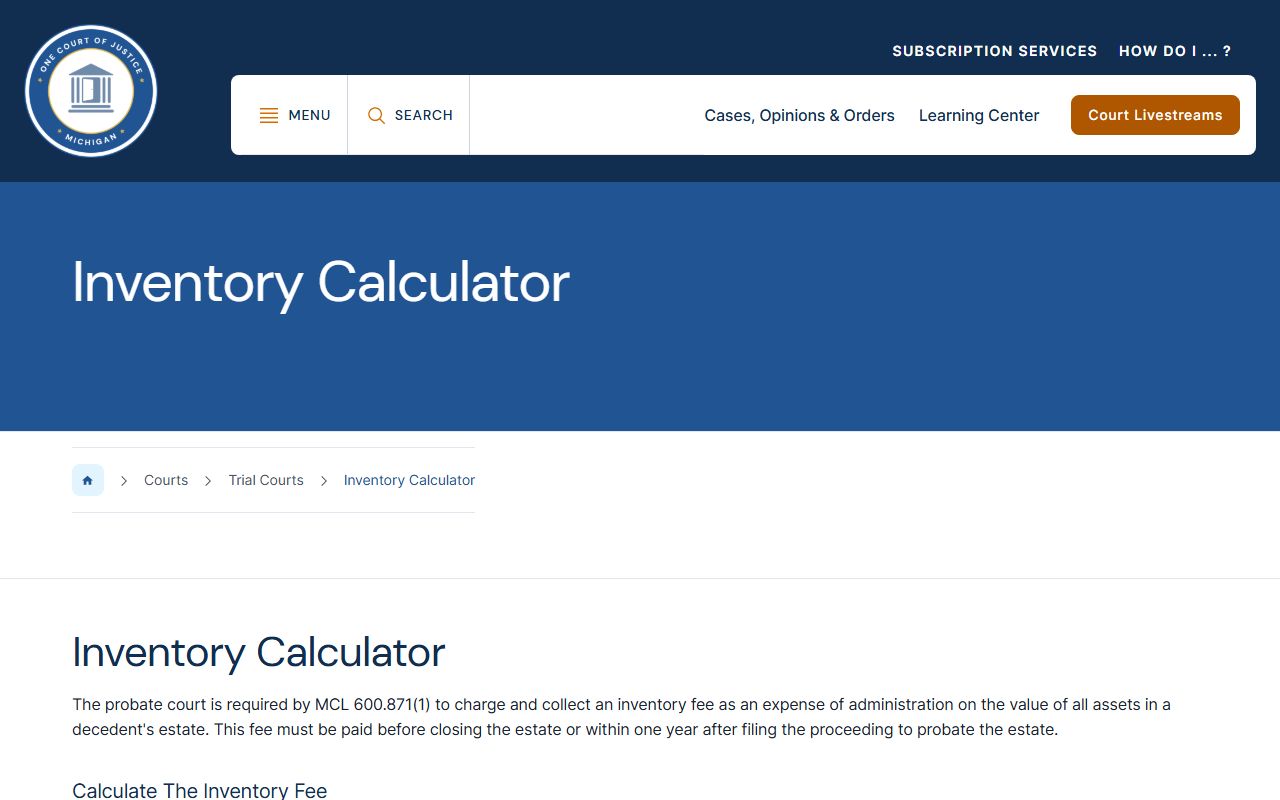 Kalkaska County probate records inventory fee calculator