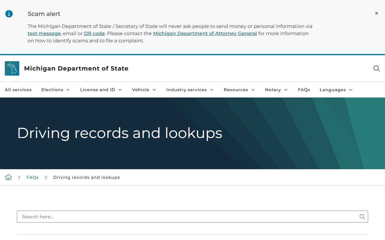 Kalkaska County traffic records SOS driving-record privacy FAQ